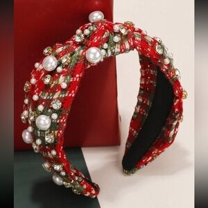Plaid Fabric Pearl Detail Headband